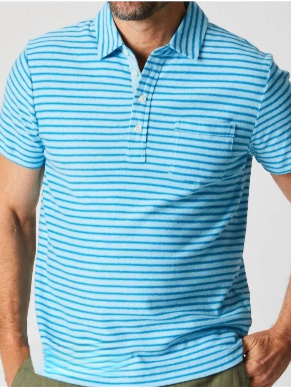 Billy Reid Light Blue Striped Hemp Cotton Polo Shirt Medium Quiet Luxury Preppy